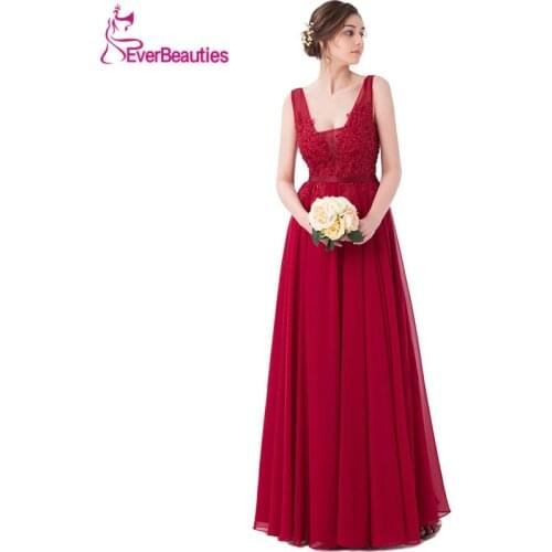 Elegant Wine Color Evening Dress Long Appliqued Chiffon Prom Dress 2020 Formal Elie Saab Dresses V Neck Robe De Soiree