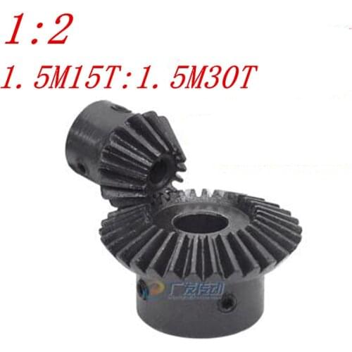 1 pair 1:2 Bevel Gear 1.5 Modulus 15 Teeth :30 Teeth transmission / 90 degrees bore 6mm 8mm 10mm