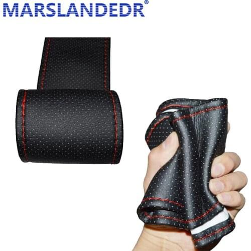 1pcs Top Layer RED Steering Wheel Hubs Thread Artificial DIY Car Steering Wheel Cover With Needles Faux Leather