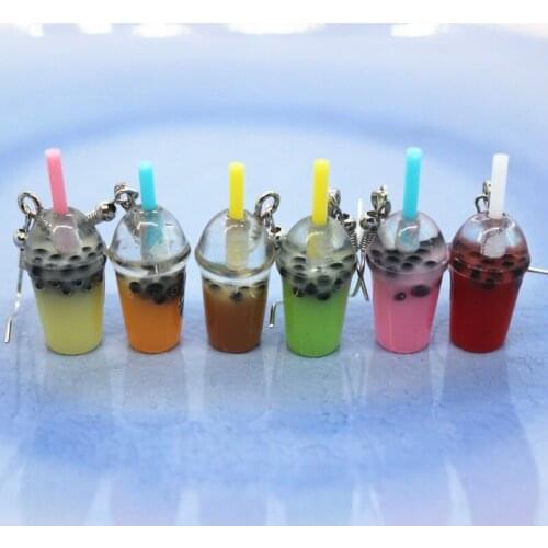 2021 Funny Creative Simulation Milk Tea Cup Resin Earring Womens Fashion Drink Cup DIY Jewelry Funny Personality Gifts