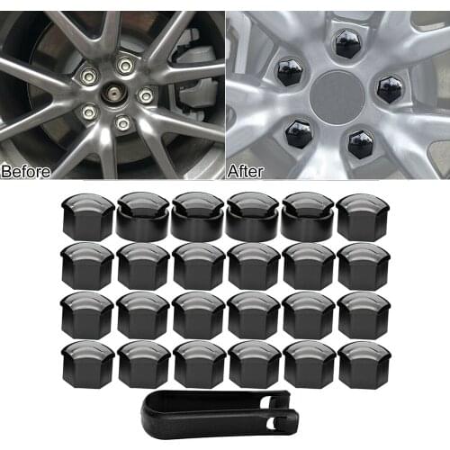 24X 17MM Black Wheel Nut Bolt Trims Studs Cover Cap Protector Plastic Car Wheel Screws For Opel BMW Benz