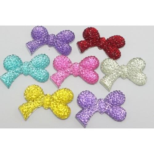 50 Mixed Color Bowknot Bows Flatback Resin Dotted Rhinestone 27X20mm Cabachons