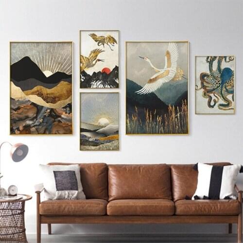 5D DIY Diamond Painting Abstract Sunrise Mountain Poster Flying Crane Octopus Cross Stitch Mosaic Picture Diamond Embroidery