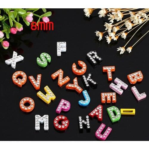 8mm Spray Painting Letters Slide Charms Flat Hole Metal Beads Keeper Fit 8mm Stainless Steel Mesh Bracelets DIY Jewelry Making