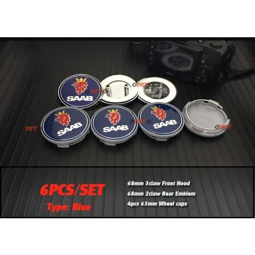 Car Accessorie 6PCS/SET Wheel Center Cap Rim Hub Cap BLUE Emblem Auto Styling front rear 68MM For saab 9-3 9-5 93 95 BJ S 60mm