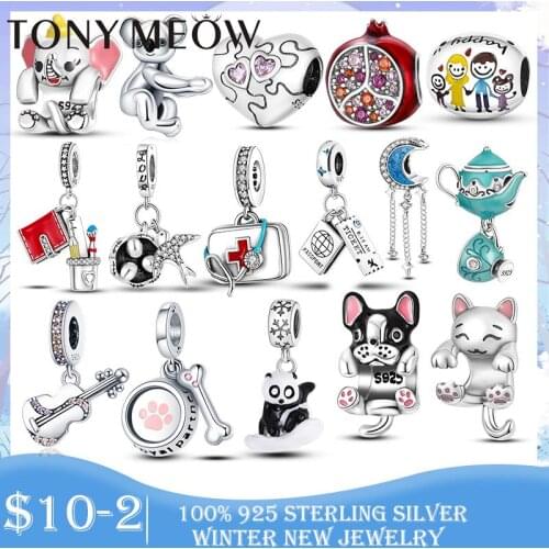 Animal Collection 925 Sterling Silver Bulldog Love Bones Woof Charms Beads fit Original Bracelet Silver 925 Jewelry Making Gift