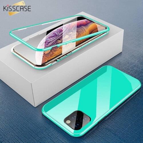 KISSCASE Colorful Magnetic Adsorption Case for iPhone 11 Pro Max XR XS MAX X 8 7 Plus Luxury PC+Tempered Glass Phone Case Fundas