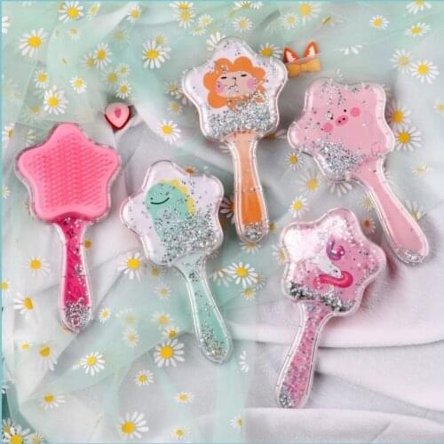 Pattern Unicorn Pig Star Sequins Comb Massage Children Comb Cute Girl Comb Carry Long Hair Mini Anti-knot Comb Girl Hair Brush