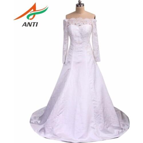 ANTI Vestido De Noiva Lace Gelinlik Elegant A-line Wedding Dresses Boat Neck Sleeves Appliqued Bridal Gowns 2018 Hochzeitskleid