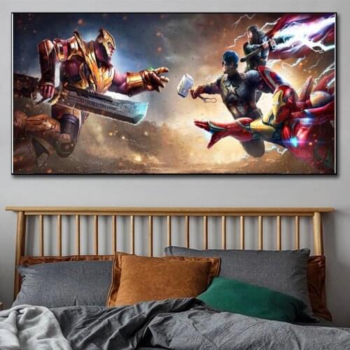 Marvel Superhero Canvas Paintingvengers Vs Thanos Art Poster and Print Iron Man Captain America Wall Art Picture for Living Room