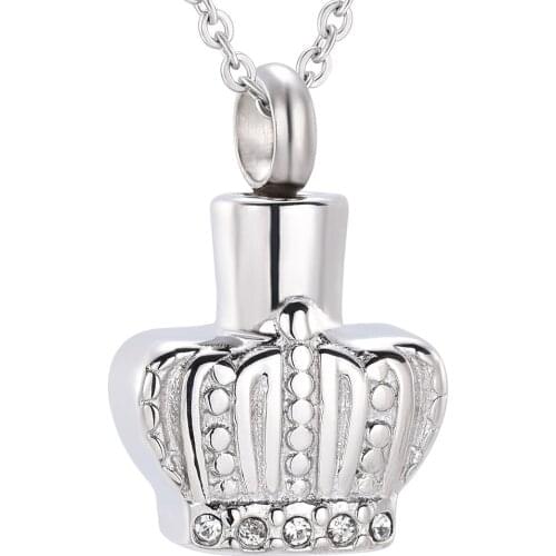 IJD9632 Stainless Steel Clear Crystal Queen Crown Cremation Pendant Memorial Necklace Keepsake Ashes Holder Urn Funeral Jewelry