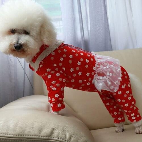Pet Dog Jumpsuit Thin Puppy Clothes Printed Lace Overalls 100%Cotton Stretchy Pajamas For Small Dogs Chihuahua Poodle Sweatshirt