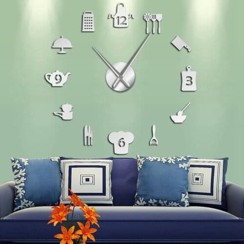 Kitchen Cooking Tools DIY Wall Clock Tableware Frameless Wall Table Modern Restaurant In Art Deco Chef Gift Wall Clock Sticker