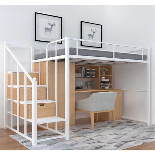 Nordic Metal Bed Space Saving Student Dormitory Bunk Bed Sturdy Frame Easy Assembly Metal Loft Bunk Bed With GuardRail Ladder