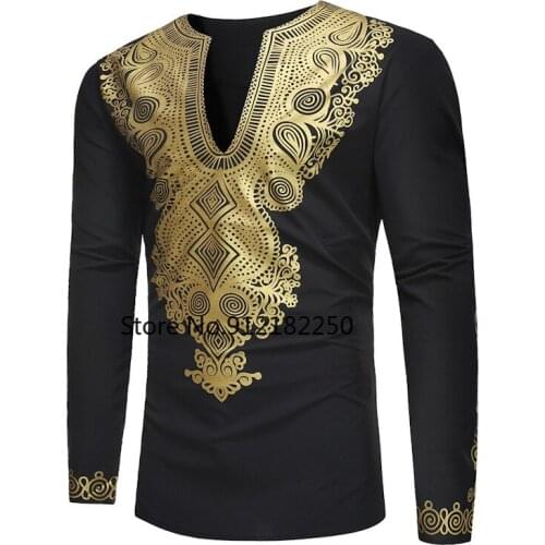 Fashion Long Sleeve V Neck African Dashiki Tshirt Men 2021 Brand Traditional Dashiki Maxi Man Shirt Hip Hop Tops Tees T Shirt