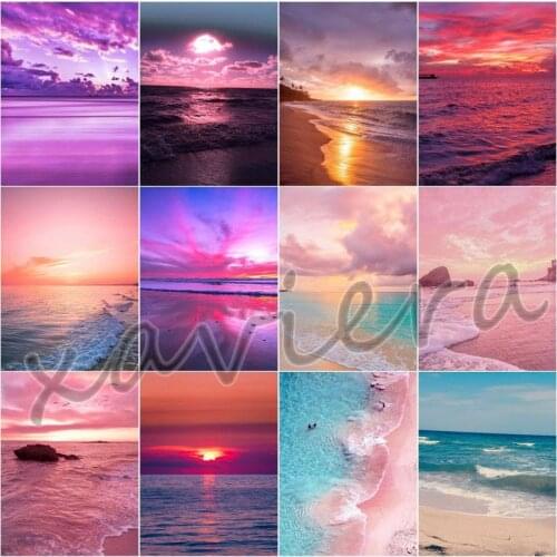 Xaviera 5D Diy Landscape Diamond Painting Sunset Full Square Drill Mosaic Embroidery Seaside Scenery Rhinestone Cross Stitch Kit