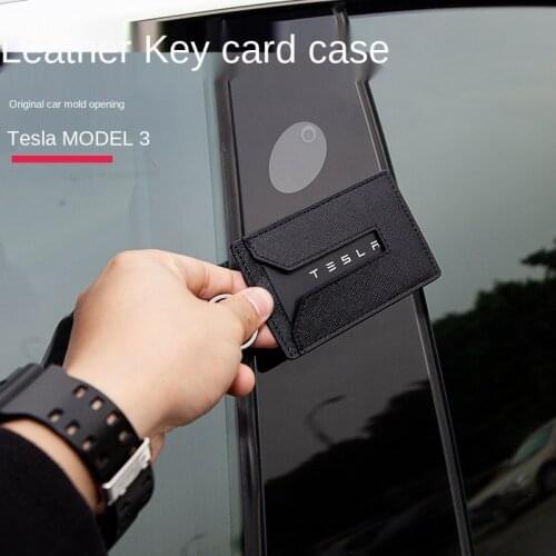 Real Leather Car Key Map Coverage Fall Fit for Tesla Model 3 Y S X Key Bond Wallet Protector Holder