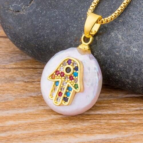 New Fashion Micro Pave CZ Evil Eye Natural Pearl Pendant Choker Necklace Gold Chain Charm Crystal Jewelry For Women Engagement