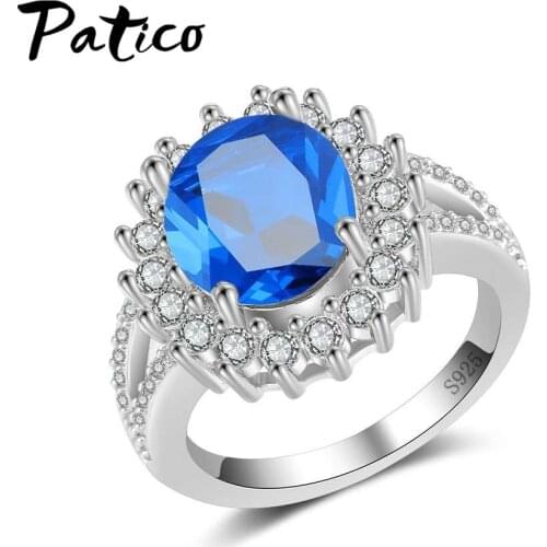New Fashion Gothic Statement Ring with Sea Blue Cubic Zirconia Stone Rings for Women Cocktail Party Jewelry hot