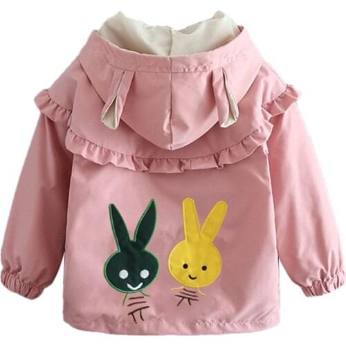 Girls' Clothing 2021 Spring Autumn Hooded Zipper Jacket Baby Girls Print Rabbit Cute Windbreaker 0-6 Years Old Coat Kids Jackets