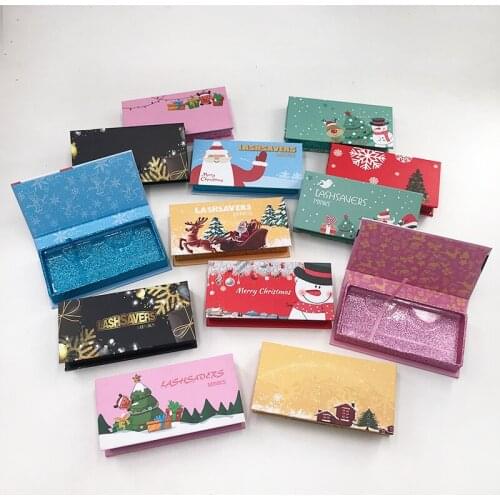 Eyelash Packaging Box Christmas Empty Eyelash Package Boxes Case For 16-25mm Lashes Rectangle Box With Transparent Lash Tray