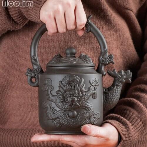 Handmade Embossed Dragon Purple Clay Tea Pot with Handle Yixin Kung Fu Kettle Large Capacity Household Teapot Office Drinkware