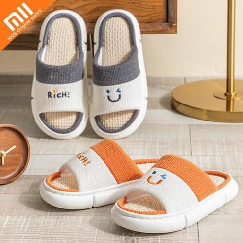 Xiaomi Breathable Cotton Blend Slippers Women Men Indoor Slipper Soft Sole Cartoon Design Lovers Home Floor Shoes Fashion Slides