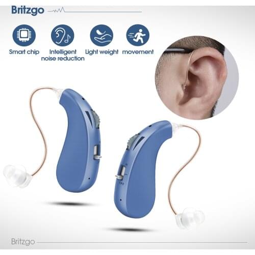 Britzgo Fashion Deaf Hearing Aid,Blue Mini Wireless Invisible Digital Noise Reduction USB Charging Hearing Loss Sound Amplifier
