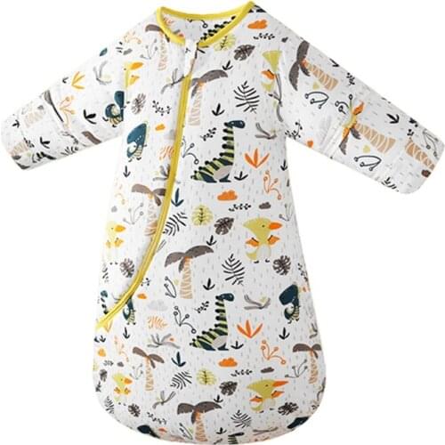 Baby Sleeping Bag with Detachable Long Sleeves Autumn Winter Cartoon Printing Sleepsack Warm Soft Wearable Blanket Sleepwear