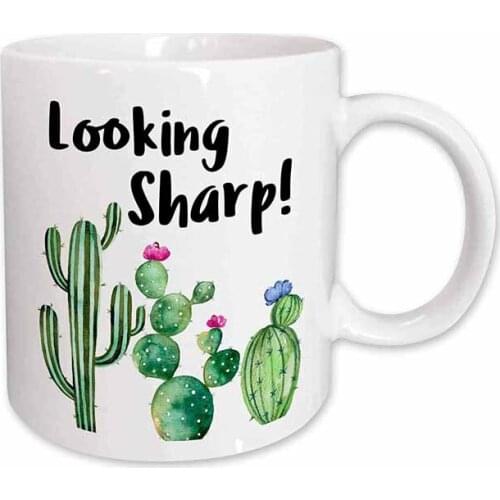 Funny Ironic Looking Sharp Watercolor Cactus Quote Mug 11 oz