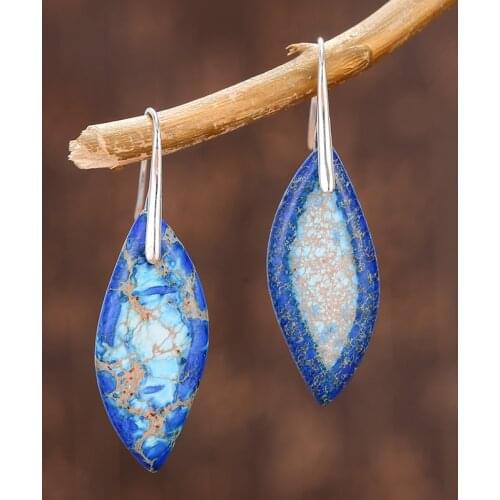 Handmade Leaf Natural Stones Living Hook Earrings for Women Jaspers Lady Dangle Boho Statement Earring Art Jewelry