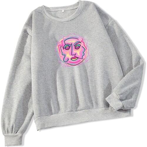 Women Sweatshirts Oversized Hoodies Harajuku Art Face Line Print Sweatshirt Winter Warm Tracksuit Plus Size Hipster Sueter Negro