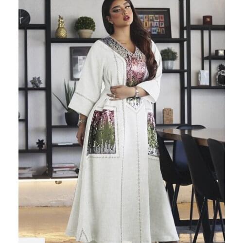 2021 New Jalabiya Middle East Dubai Girls' Pearl Sequin Embroidered Robe Womens Muslim Dress for Ramadan