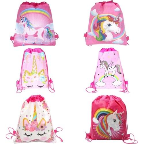 1pcs Cartoon Unicorn drawstring bag kids school Backpack Travel Storage Package Children birthday party gift unicorn party