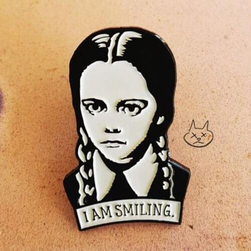 1pcs Cartoon Wednesday Addams I AM SMILING Icons Badge on Backpack Brooch Pins For Clothes Acrylic Badges for women girls gift