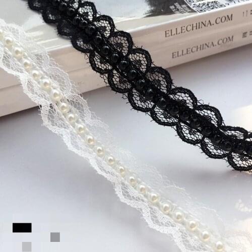 2m/lot White/black Pearl Beaded Hollow Out Lace Trim Tape Fabric Ribbon Diy Wedding Garment Collar Sewing Headdress Materials