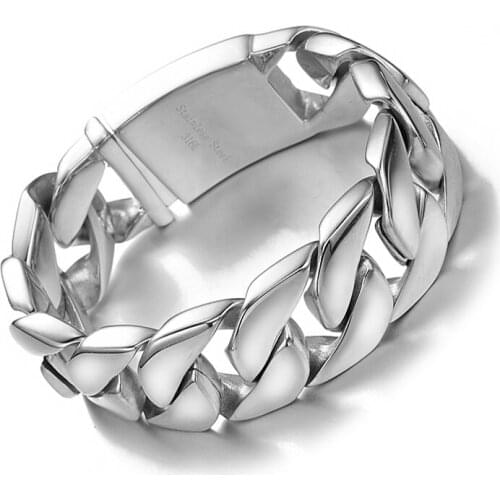 26/31MM Wide Shiny Bracelet Men Cool Punk Stainless Steel Jewelry Fashion Mens Bracelets & Bangles Hand Thick Chain