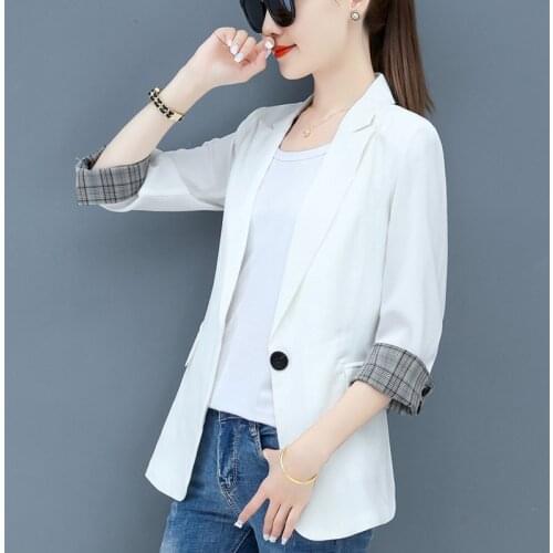 #5272 Black White Blazer Women Slim Casual Thin Women Blazers And Jackets Single Button Office Blazer Female Elegant Summer 2021