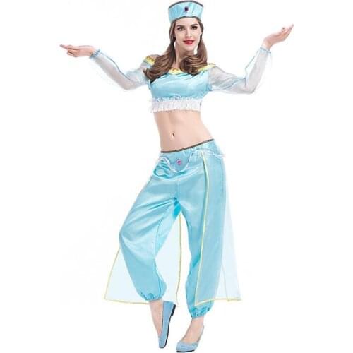 FREE SHIPPING Aladdin Jasmine Princess Adult Belly Dancer Cosplay Costume Adult Deluxe Party Women Fancy Dress Halloween Masquer
