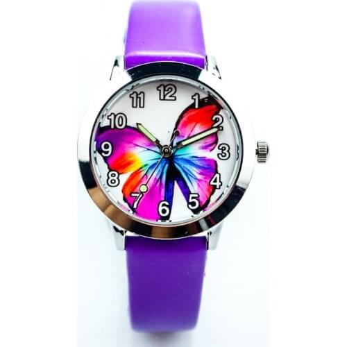Free shipping butterfly dial little boys and girls birthday gift watch student child lovely animals jelly quartz leather clock