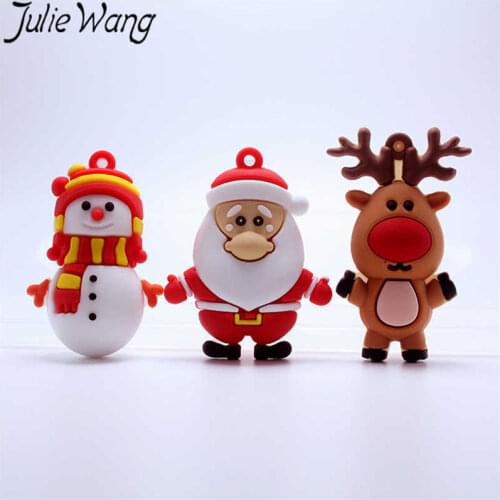 Julie Wang 20PCS Silicone Christmas Charms For Keychain Cartoon Santa Snowman Deer Jewelry Making Accessory Key Chain Decoration