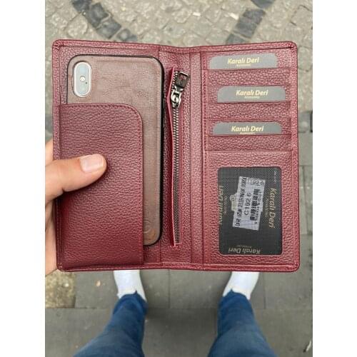 Karalı Leather Karali Leather Phone Compartment The Kartlıkl Burgundy Genuine Leather wallet