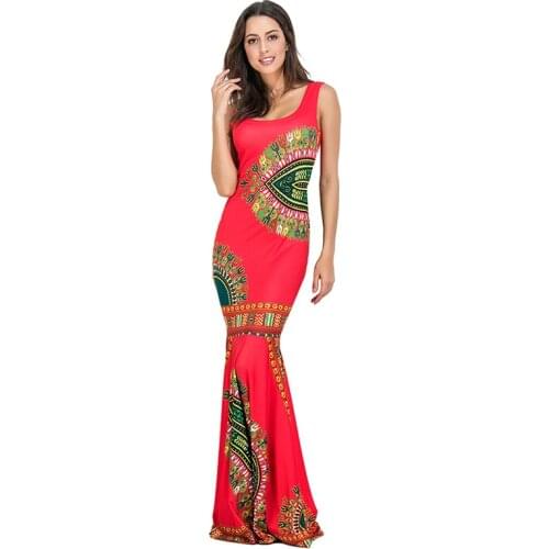 Summer Women Sexy Elegant Long Print Maxi Dresses O-Neck Sleeveless Floor-Length Bohemian Party Dress Vestidos Bodycon Dress new