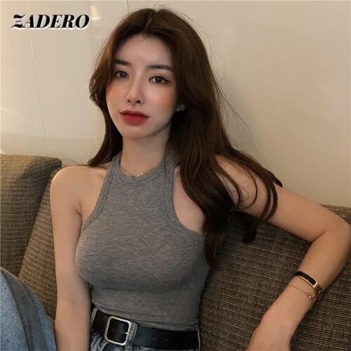Tank Top 2021Women White Halter O-neck Sleeveless Bottoming Shirt Sexy Fashion Solid Vest Summer Camis Casual Crop Tops Black