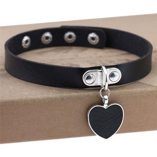 Fashion Black Heart Choker Necklaces For Women Trendy Goth Choker Punk Pu Leather Collar Accessories Gothic Festival Jewelry