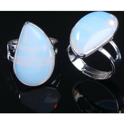 Trendy-beads Summer Style Silver Plated Opalite Opal Stone Water Drop Adjustable Ring Fashion Jewelry