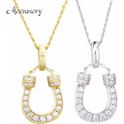 Moonmory Original Design Japan Popular Jewelry 925 Sterling Silver Horseshoe Party Pendant Necklace For Men With Crystal Gold