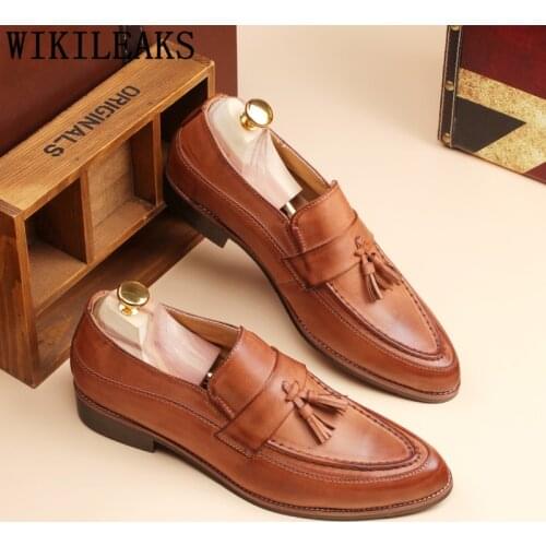 Mens Office Shoes Leather Coiffeur Formal Shoes Men Classic Brand Italian Shoes Men Elegant Brown Dress Sepatu Slip On Pria Bona