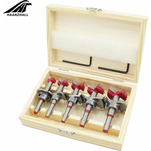 5pcs Forstner Auger Drill Bit Set Dia 15 20 25 30 35mm Wood Cutter Hex Wrench Woodworking Hole Saw For Power Tools Wooden Box