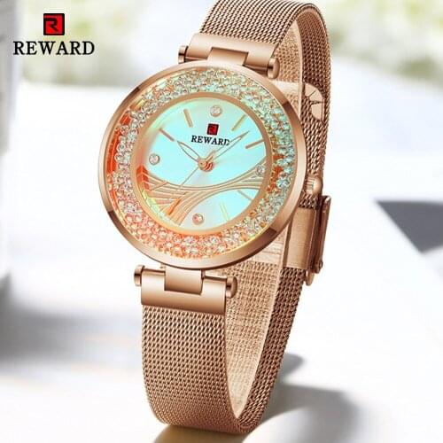 REWARD 2021 Women Watch Diamond Dial Luxury Brand Stainless Steel Ladies Trend Quartz Wrist Watches Waterproof Clock Female